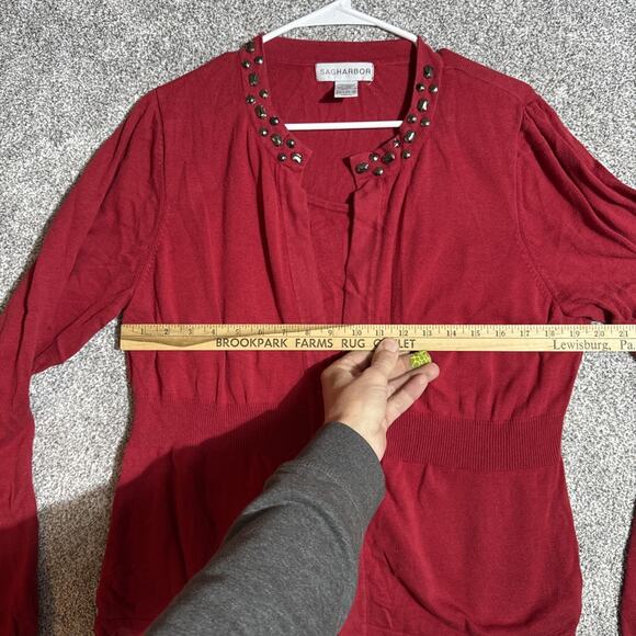 Vintage 90s Sag Harbor Cardigan Sweater Womens Size XL Beaded Grandmacore Chic - Picture 3 of 6